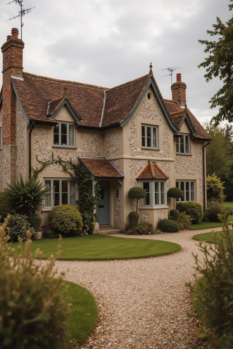 Elegant Grey Stone English Farmhouse Exterior