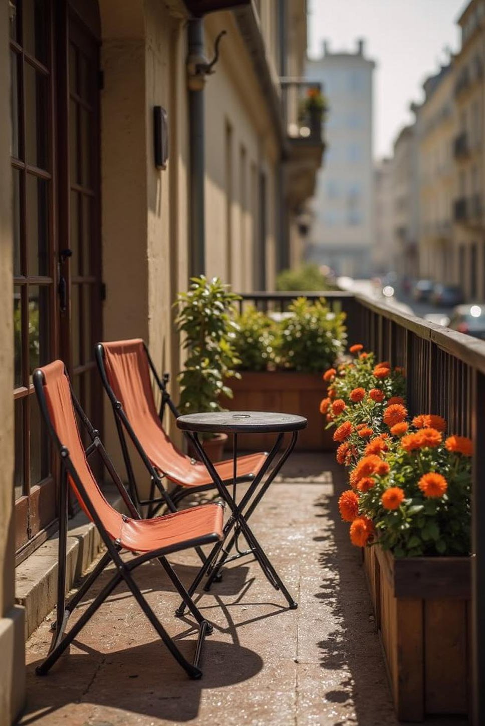 Small Balcony Oasis: Colorful Sling Chairs & Table