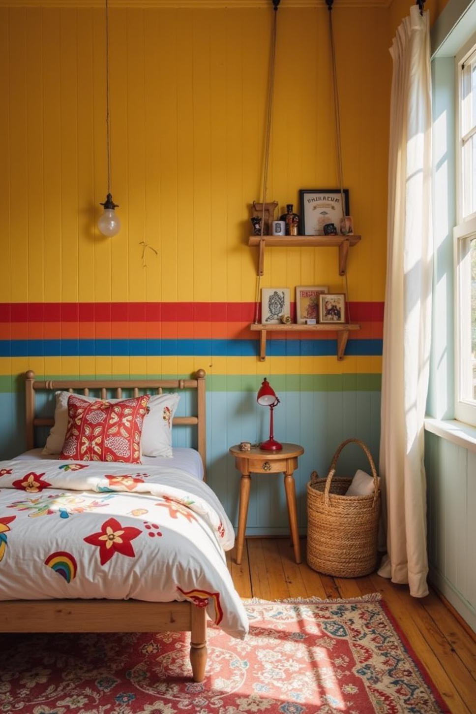 Primary-Colored Beadboard Accent Wall for Kids