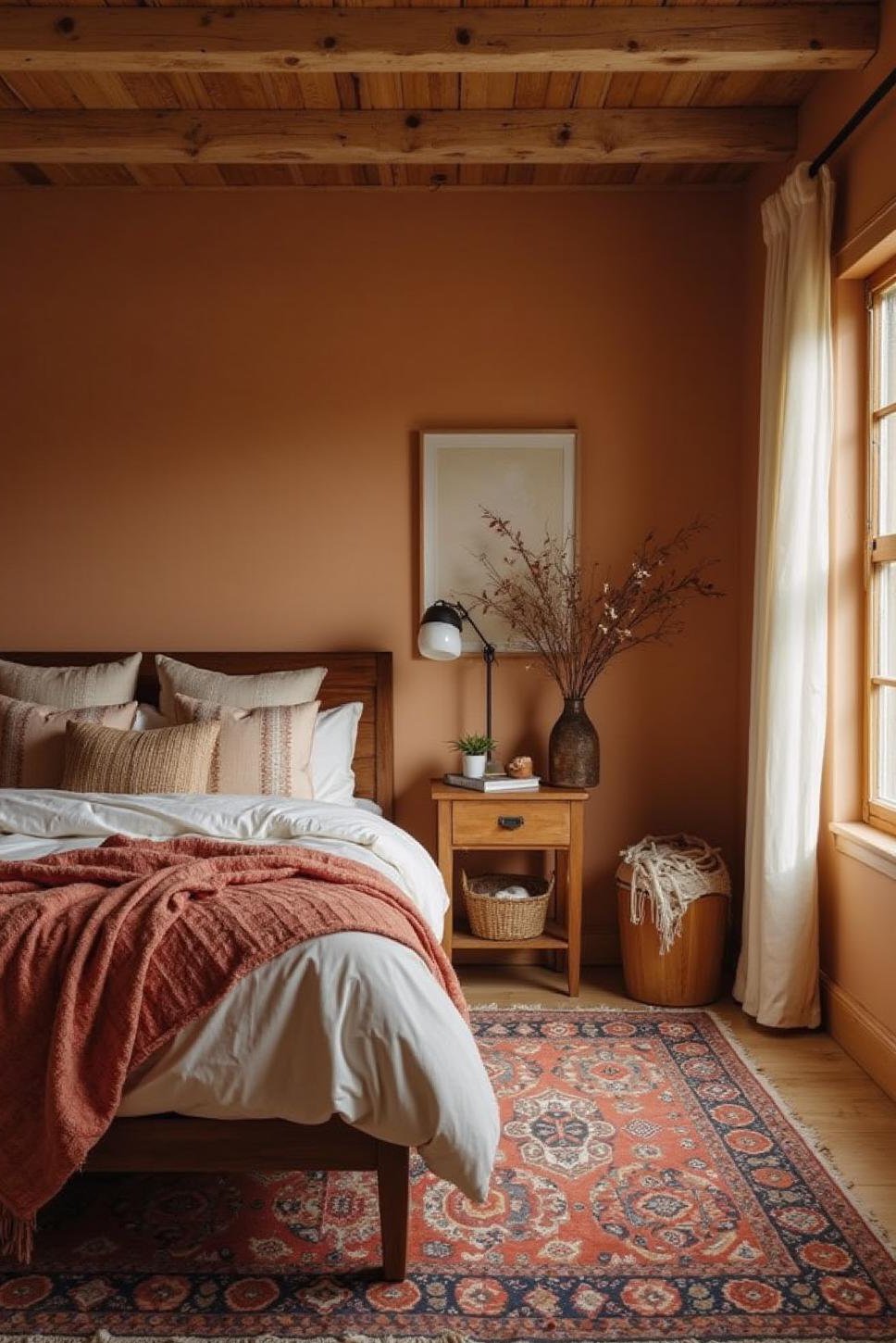 Bohemian Bedroom: Terracotta, Cream, & Indigo Hues
