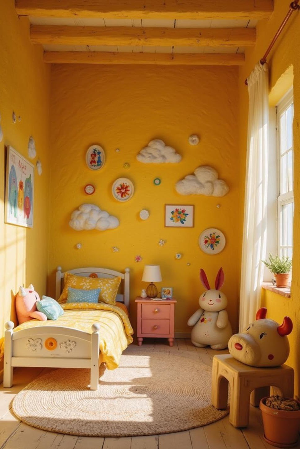 Sunflower Yellow Stucco Walls: Whimsical Child's Room