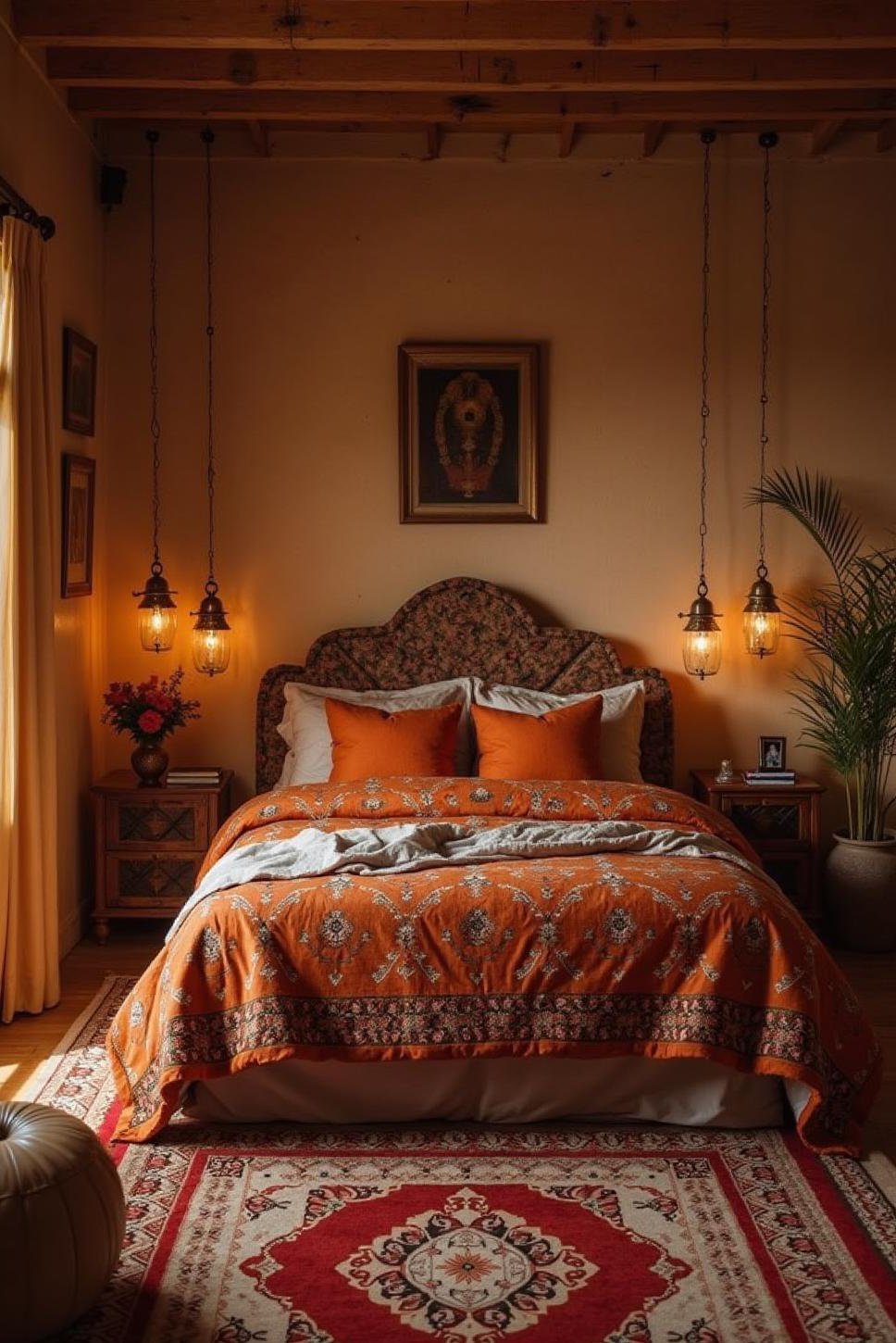 Moroccan Master Bedroom: Rich Fabrics & Warm Colors