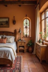 green and terracotta bedroom