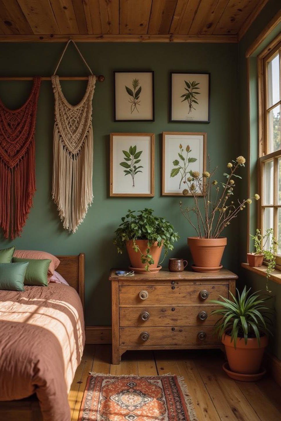 Bohemian Green & Terracotta Bedroom Textures