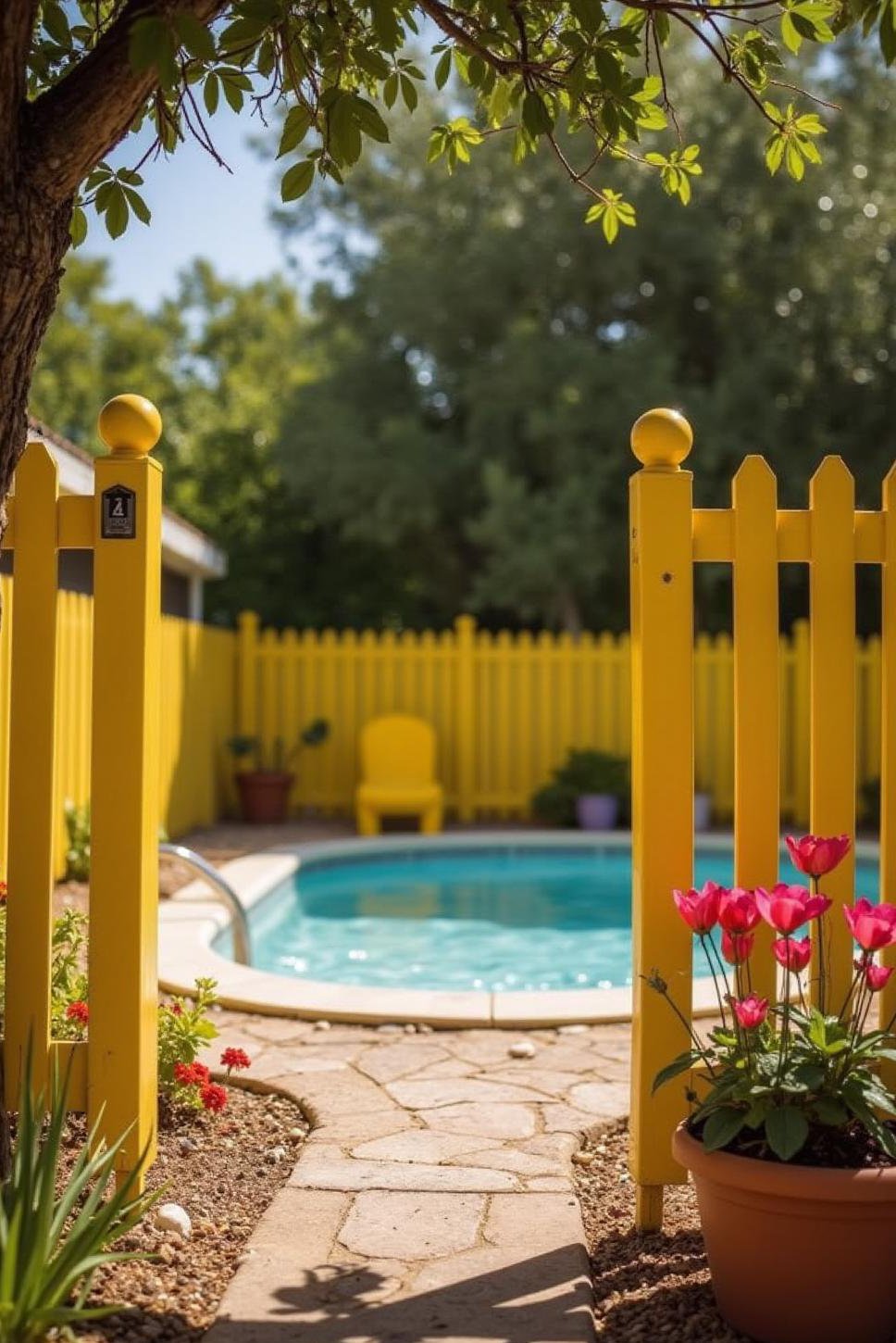 Yellow Pool Fence: Child-Safe & Fun Landscaping