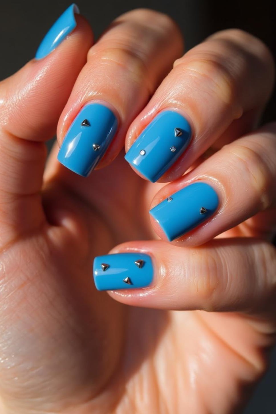 Electric Blue Summer Nails with Silver Studs