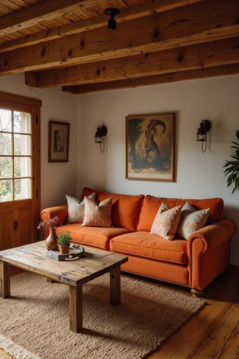 Rustic Farmhouse Burnt Orange Living Room