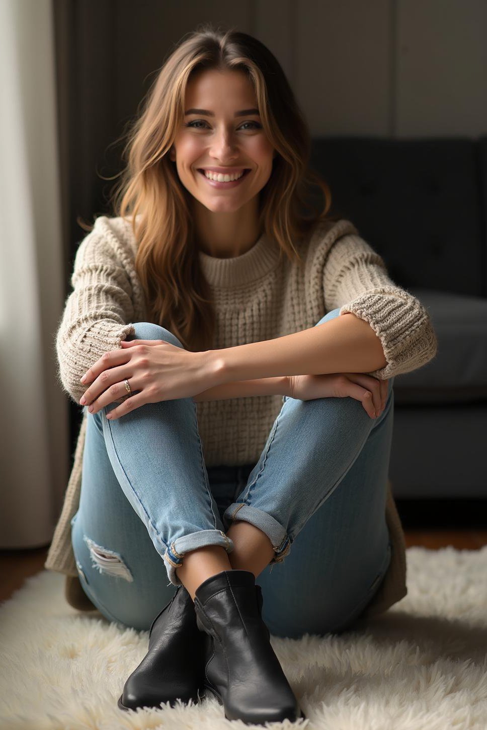 Effortless Chic: Casual Pose with Stylish Ankle Boots