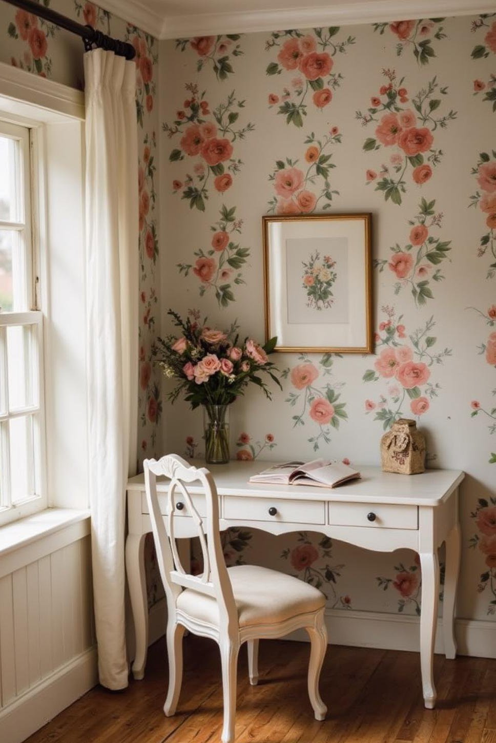 Floral Farmhouse Home Office: Feminine & Charming