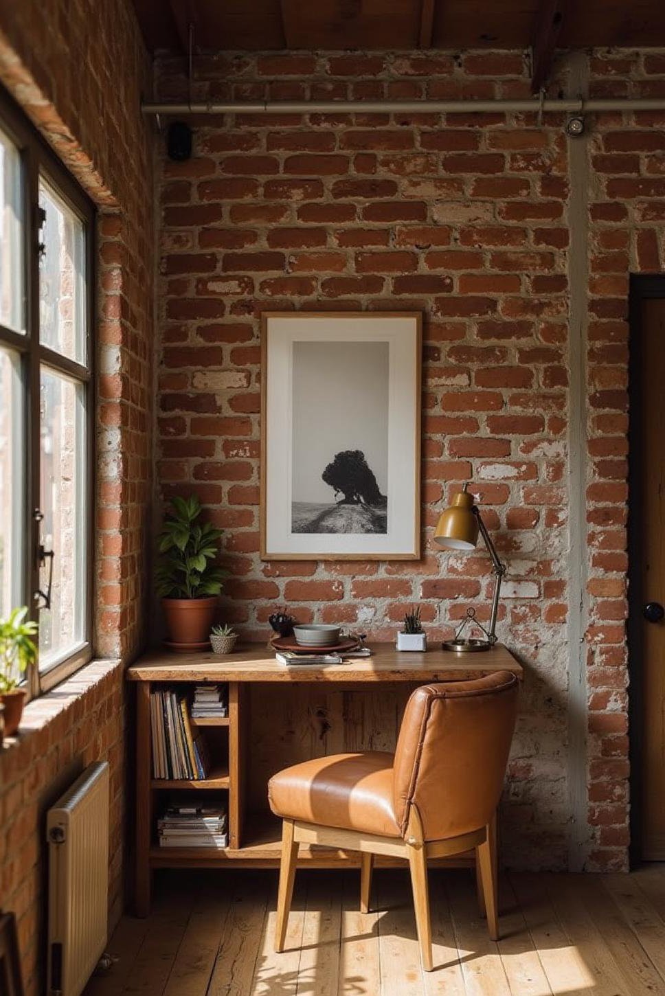 Aged Brick Accent Wall in Industrial Apartment