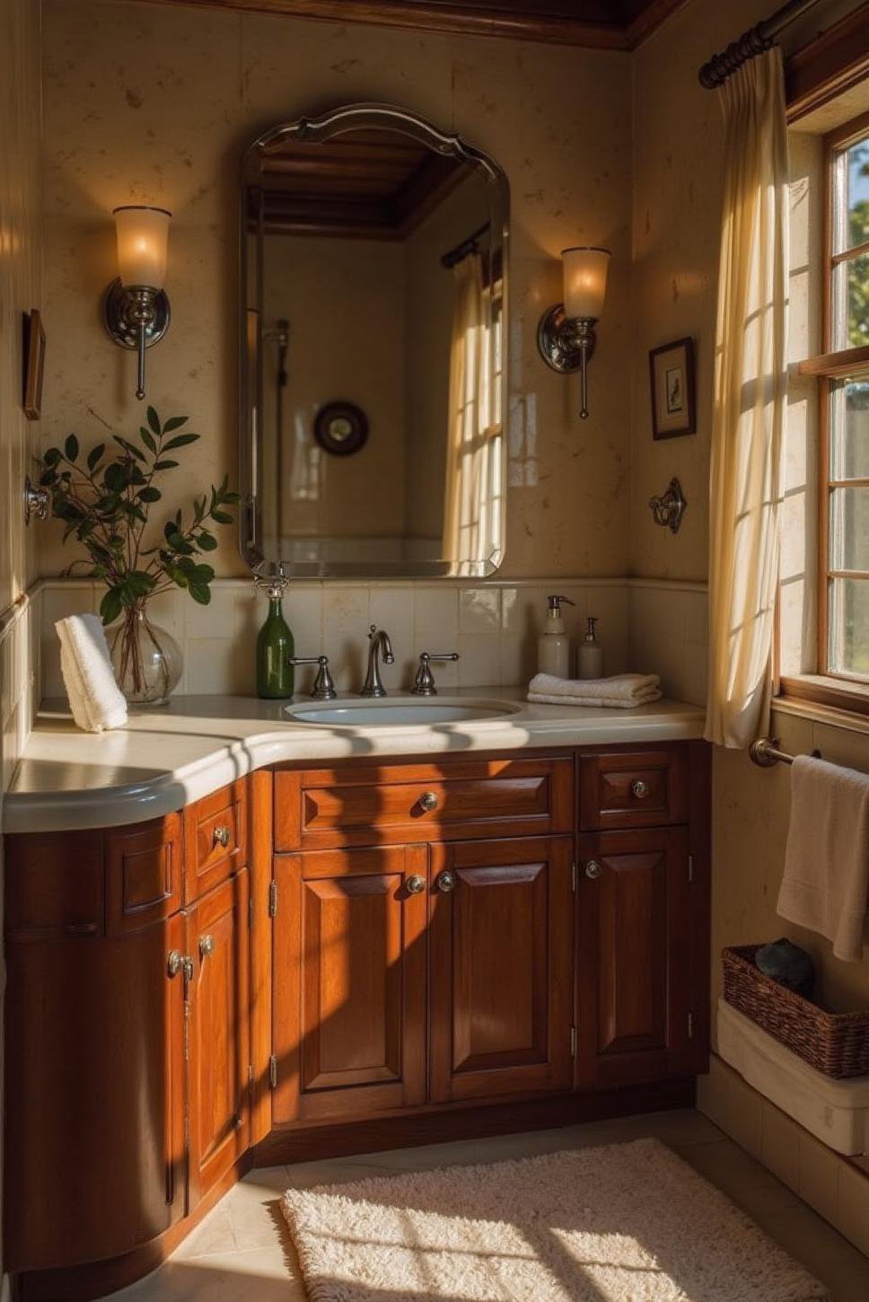 Geometric Patterns & Mahogany: Classic Art Deco Bathroom