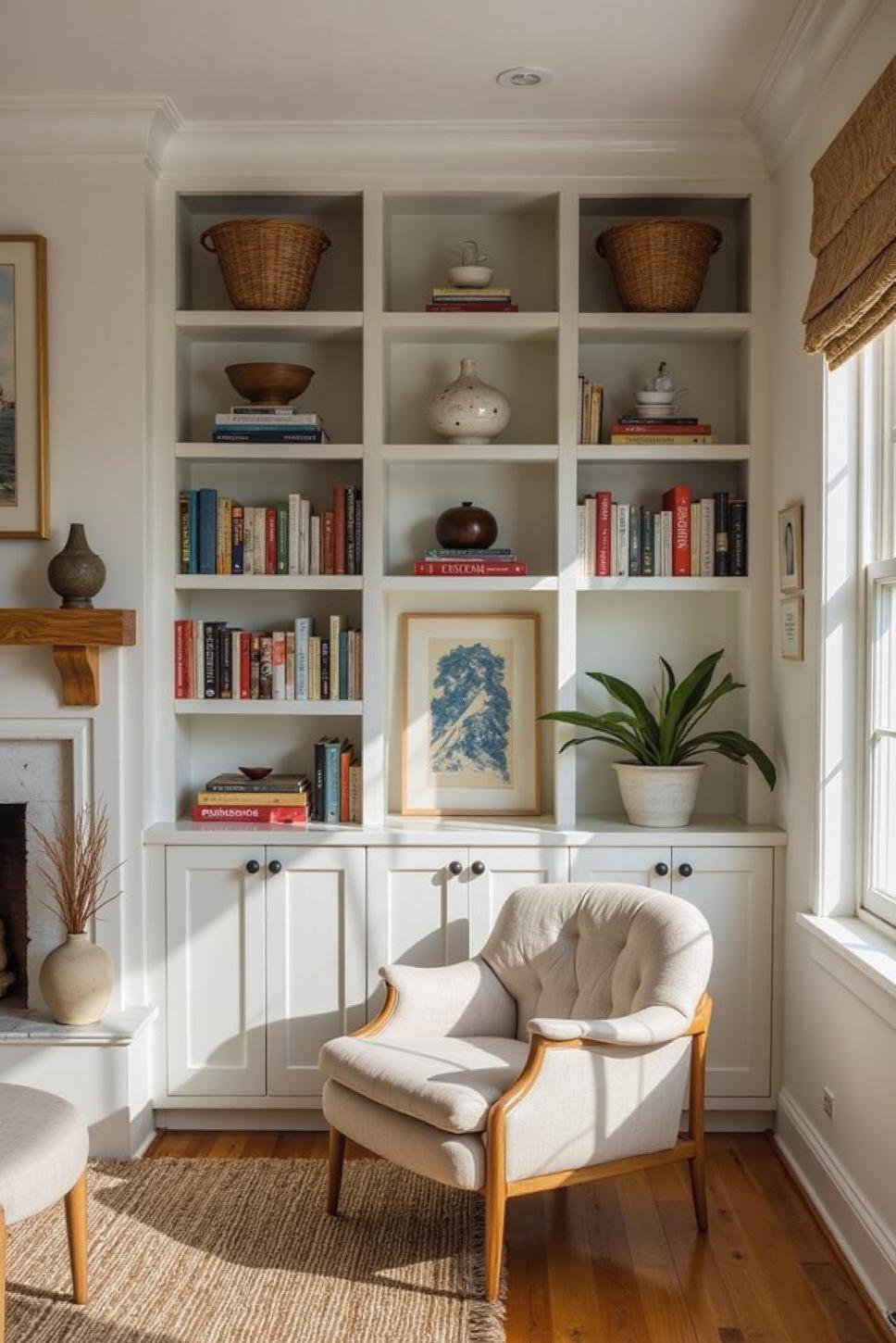 Coastal Living Room with Nautical Book Nook