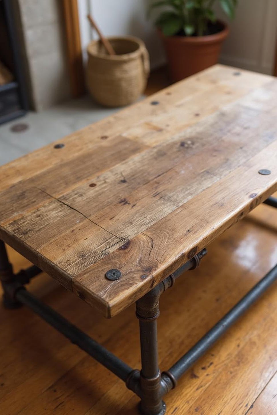Rustic Industrial DIY Coffee Table: Barn Wood & Pipe