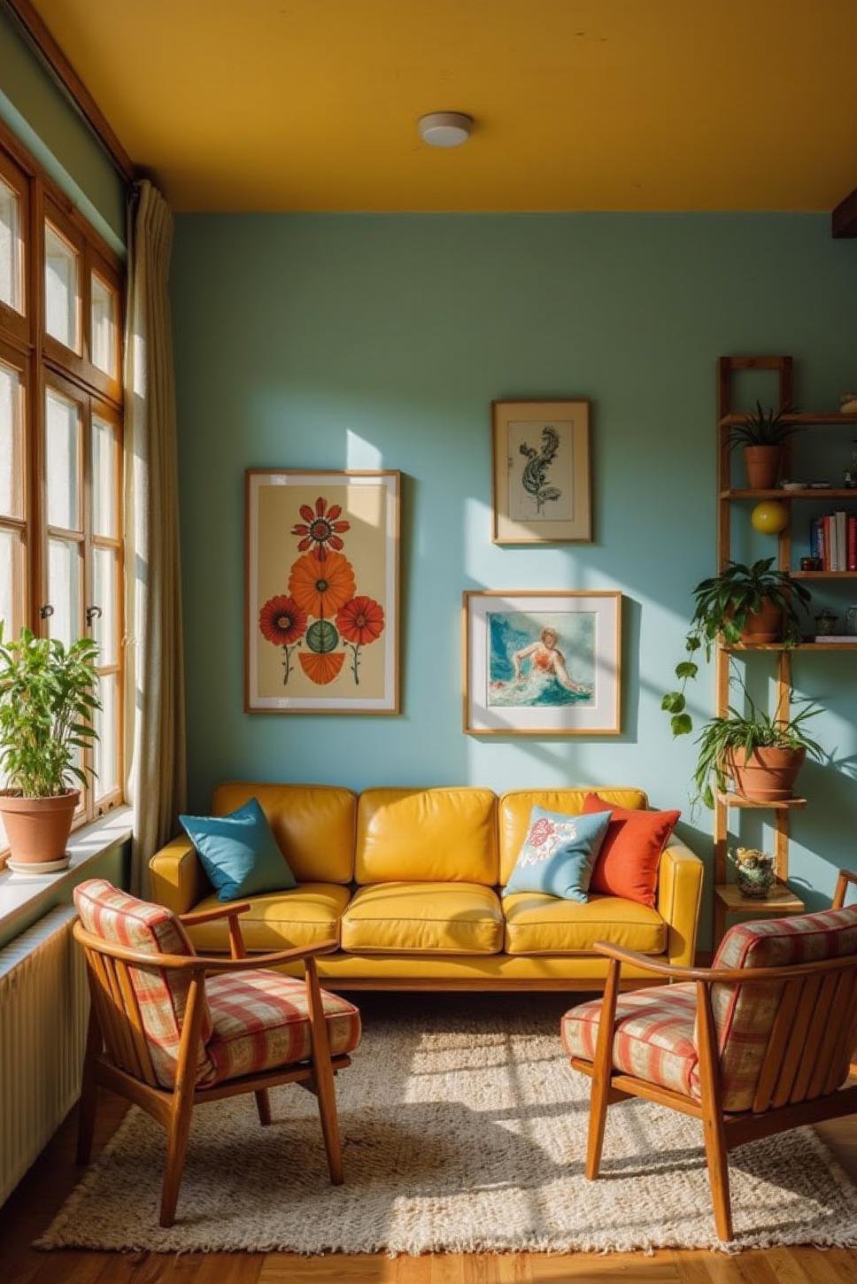 Sunshine Yellow & Sky Blue Retro Living Room