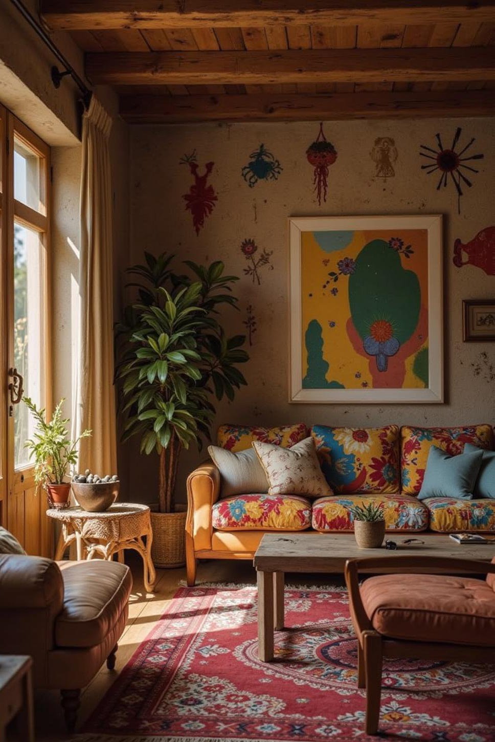 Colorful Retro Living Room: Pattern Mixing Magic