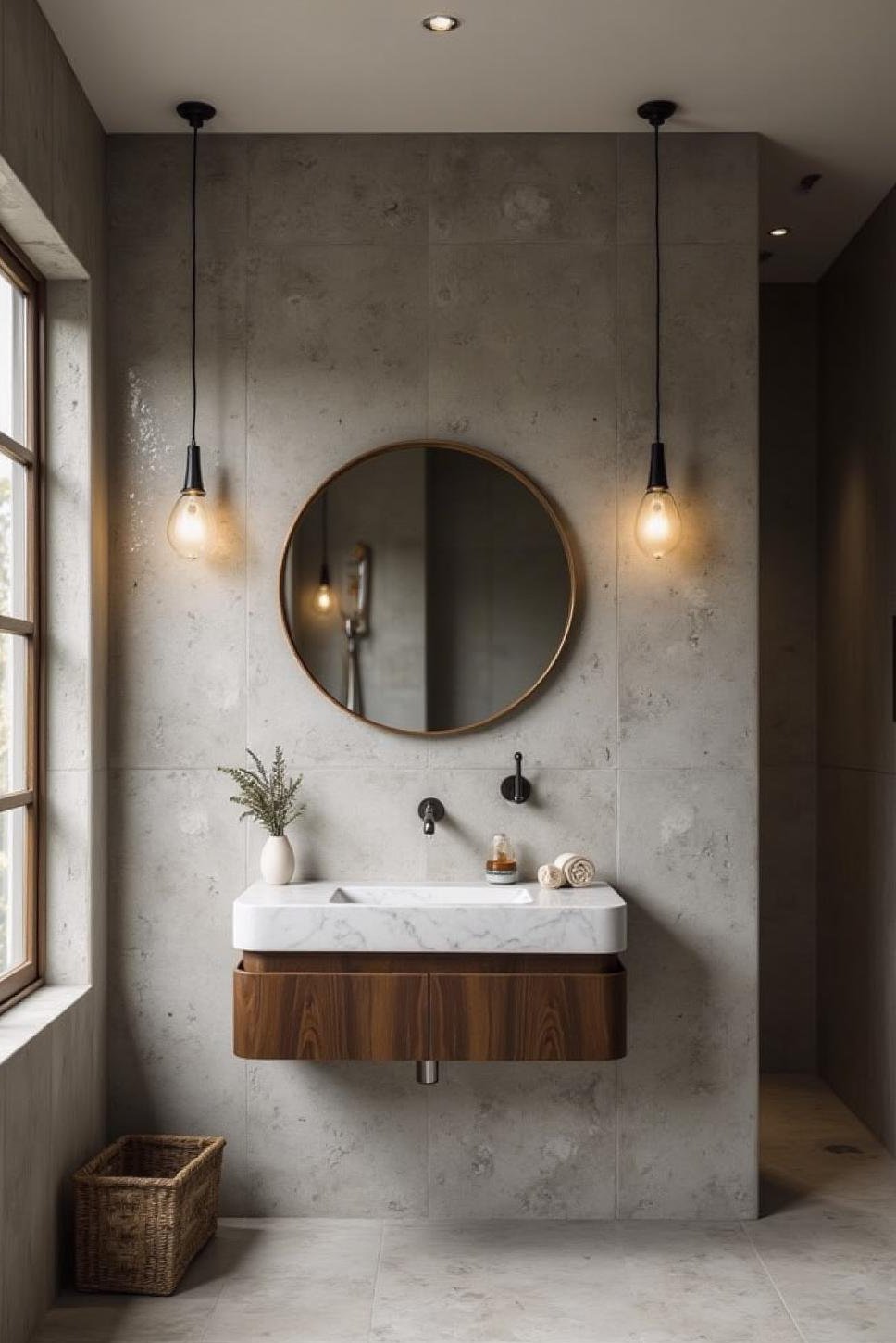 Modern Grey Bathroom with Concrete Feature Wall