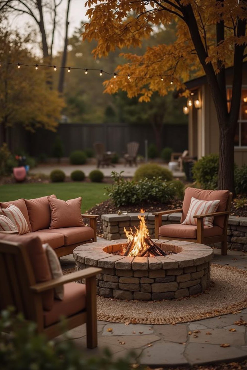 Cozy Backyard Fire Pit & Patio Furniture Layout