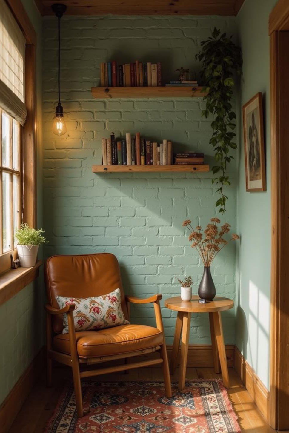 Sage Green DIY Faux Brick Accent Wall