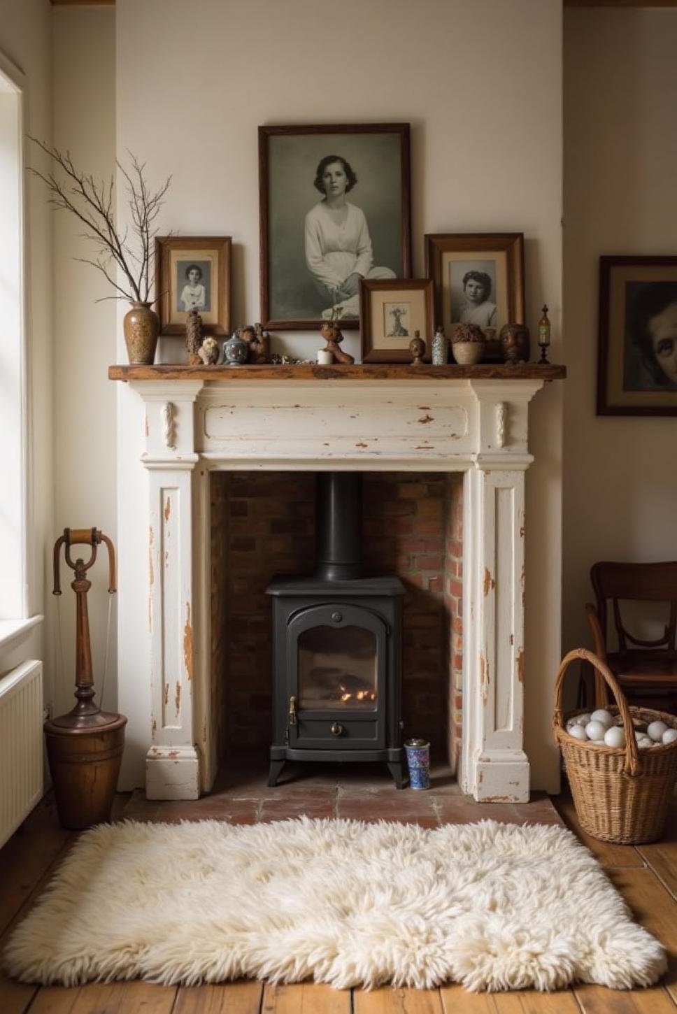 Cozy Shabby Chic Bedroom with Fireplace