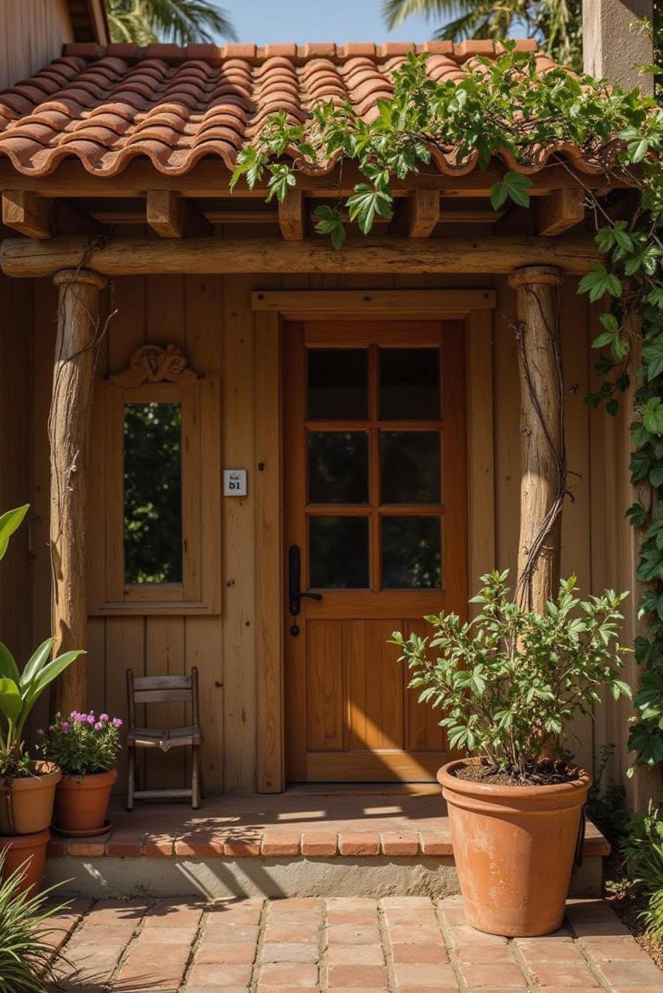 Rustic Small Tropical House with Wood and Terracotta