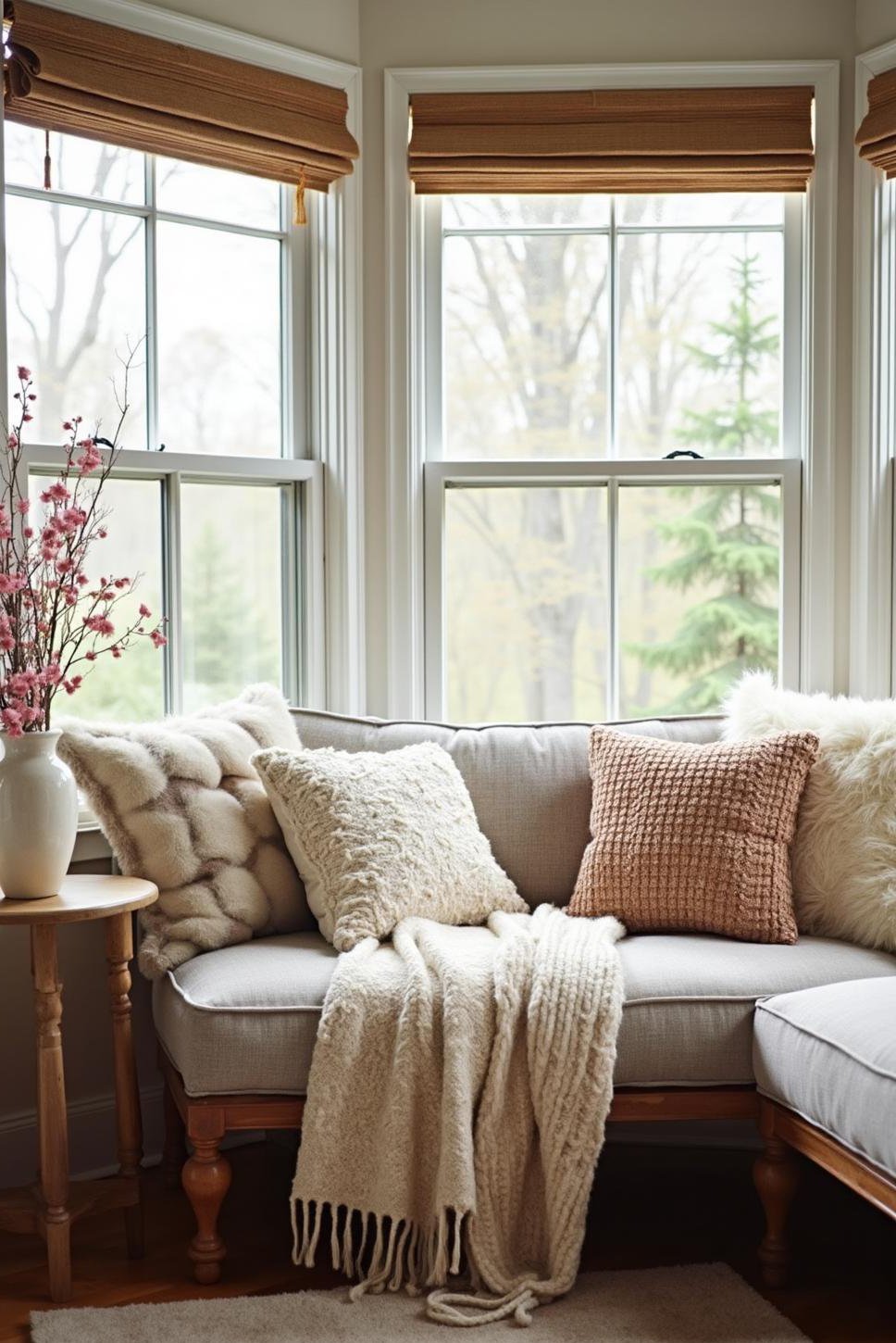 Cozy Small Sunroom: Textured Fabrics & Warmth