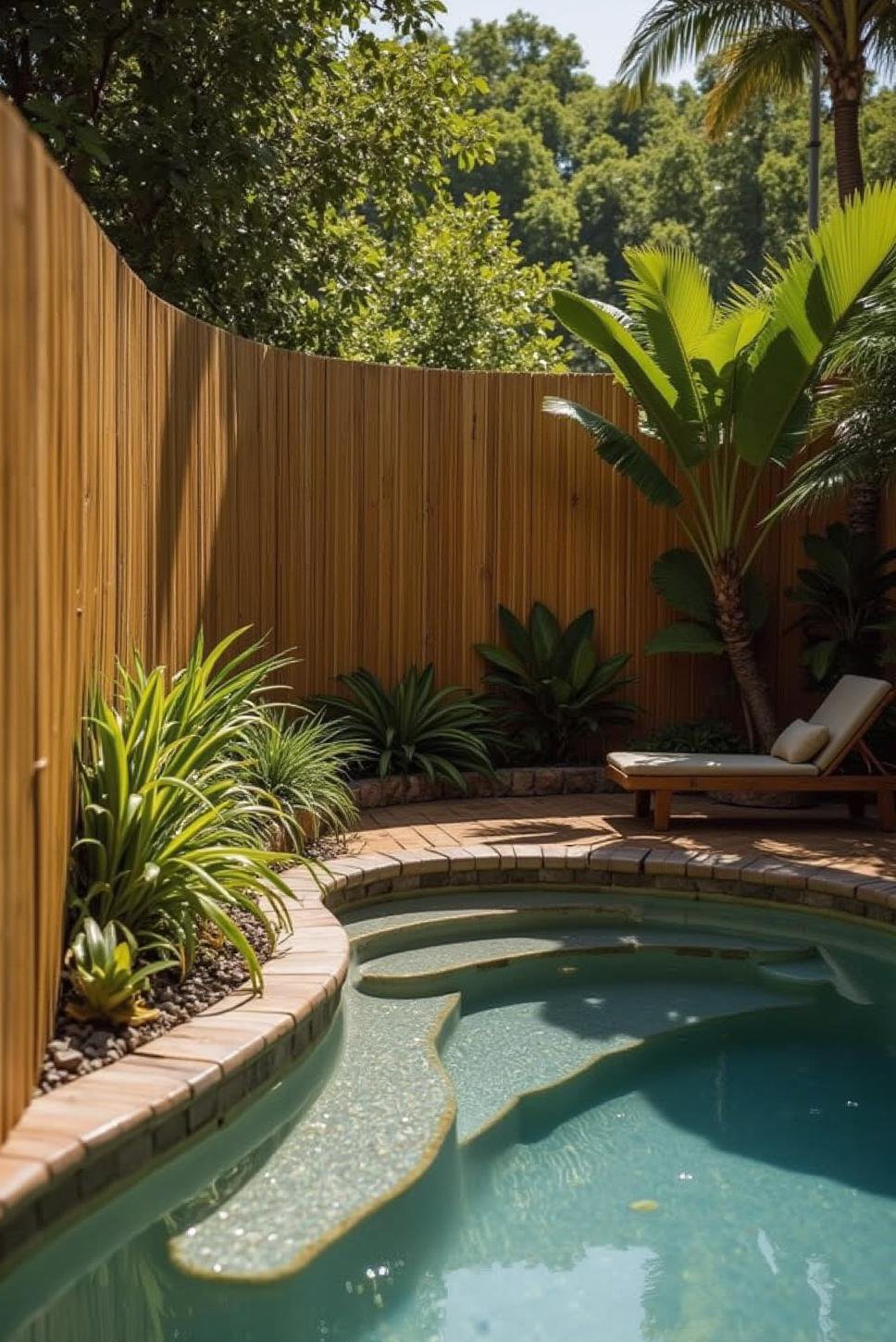 Tropical Pool Fence: Curved Bamboo Design