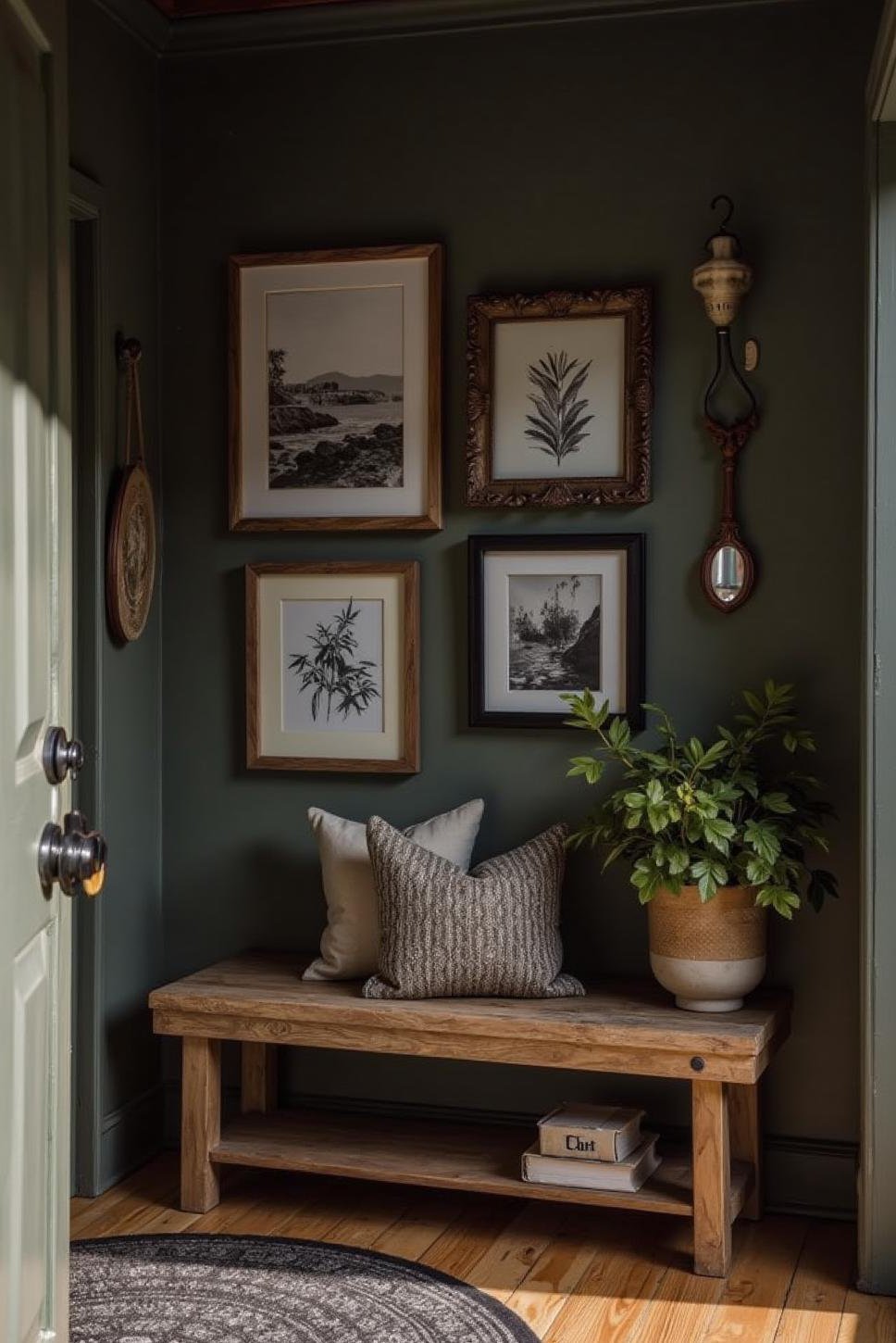 Dark Moody Entryway: Gallery Wall & Ornate Mirror