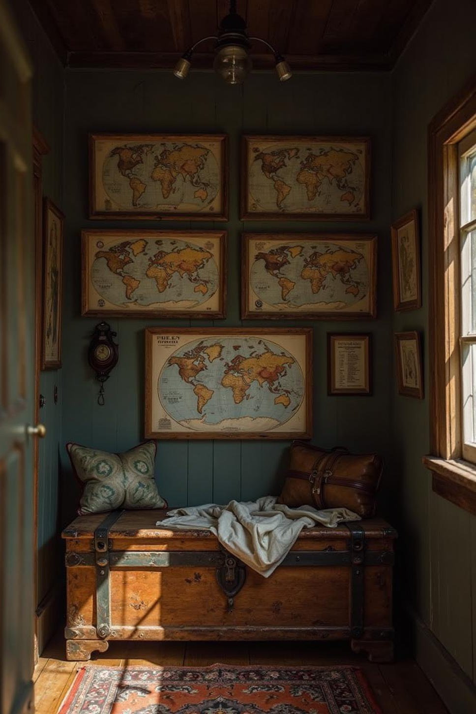 Moody Hallway Decor: Antique Maps & Nautical Prints