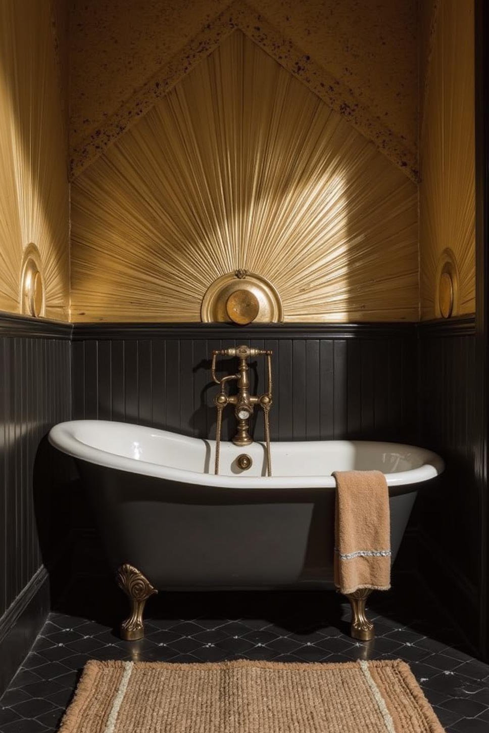 Gold Sunburst & Black Art Deco Bathroom