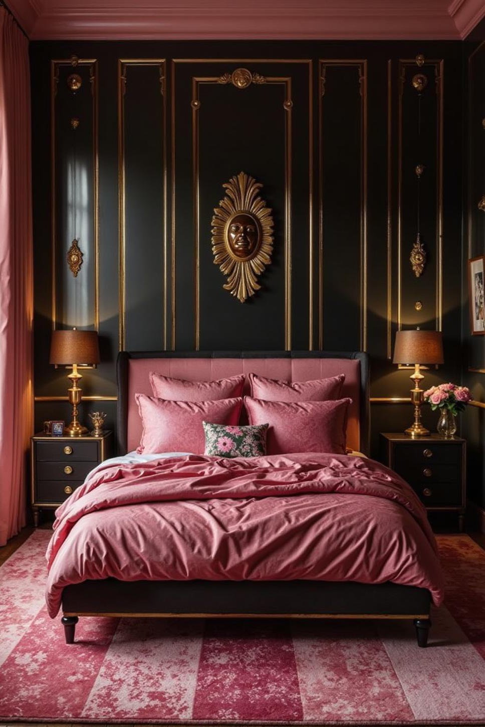 Art Deco Pink & Black Bedroom: Geometric Glam
