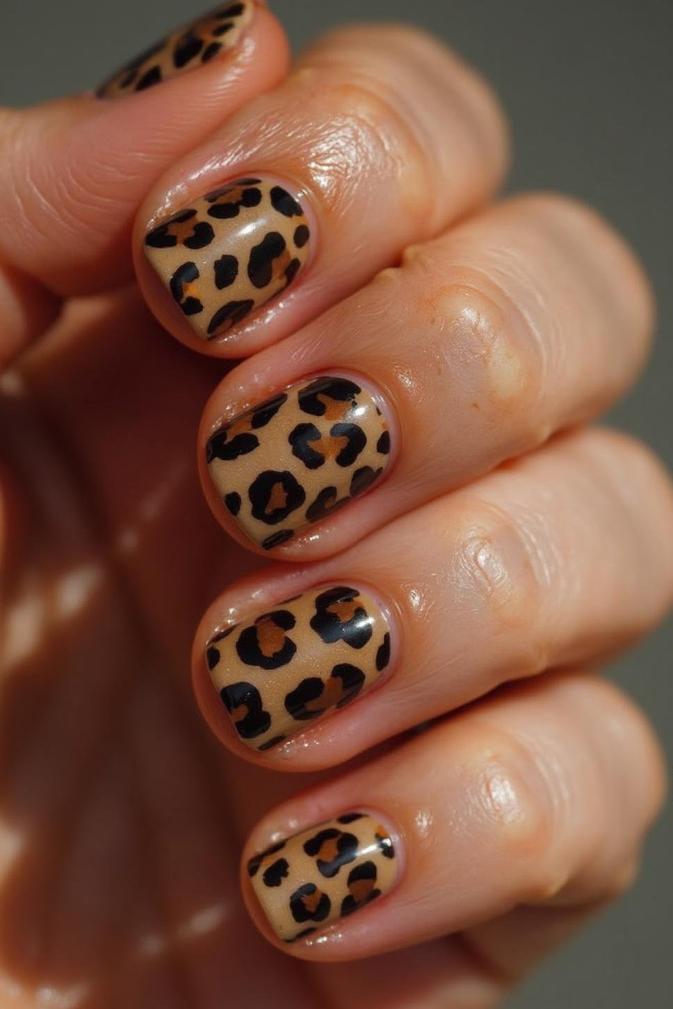 Leopard Print French Tip Nails: Brown & Tan