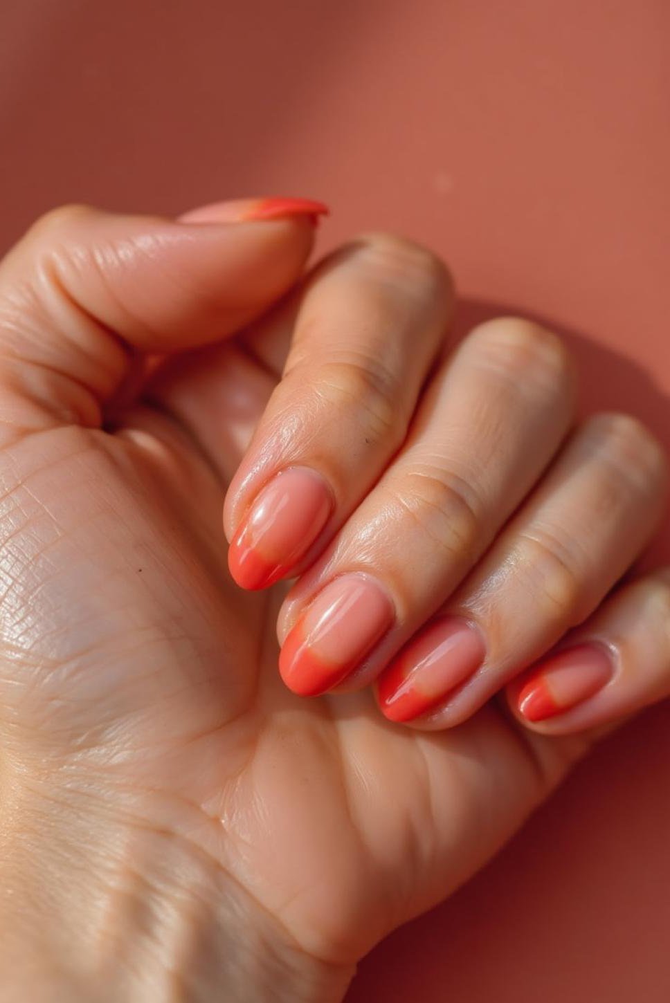 Simple Peach & Coral Gradient Nails