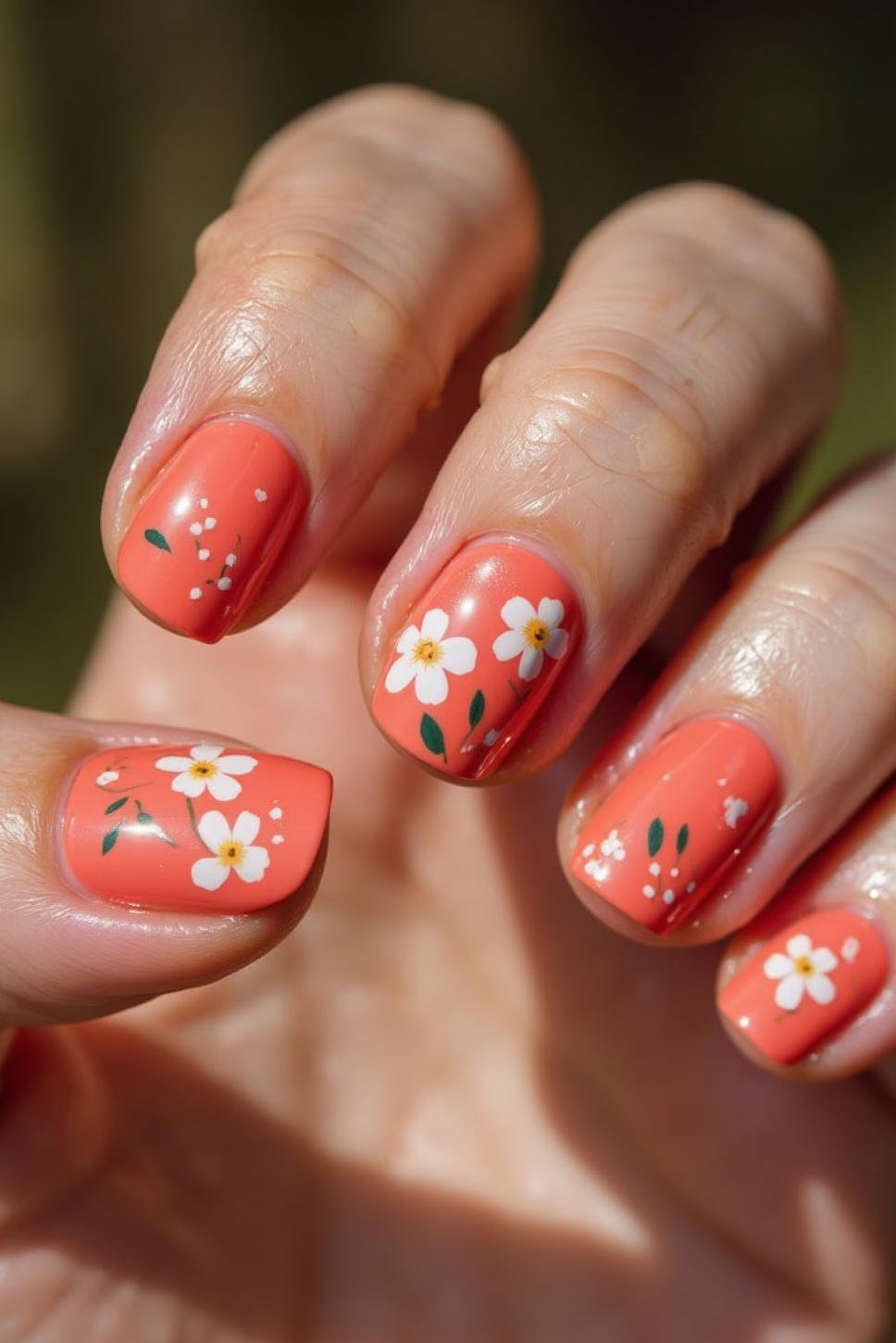Floral Summery Nails: Coral Simple Gel Manicure