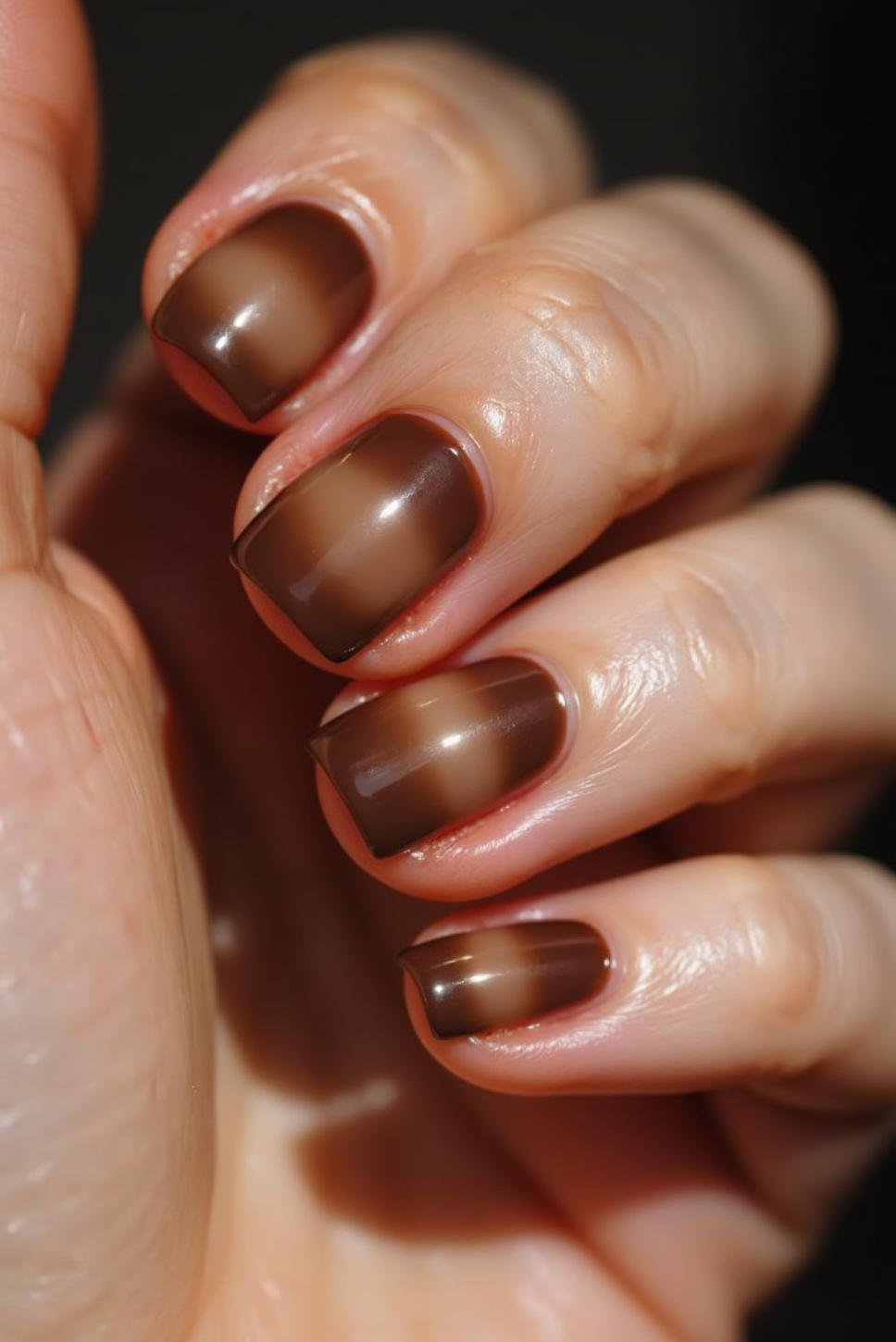 Short Square Nails: Ombre Brown French Tips