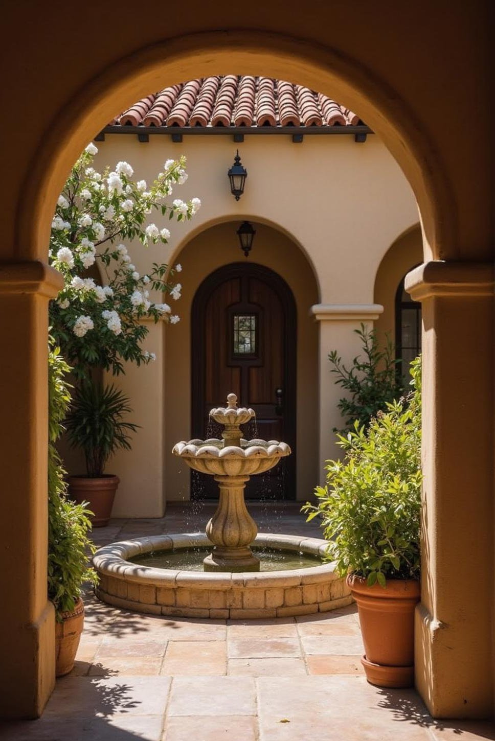 Spanish Mediterranean Home: Courtyard Fountain & Jasmine