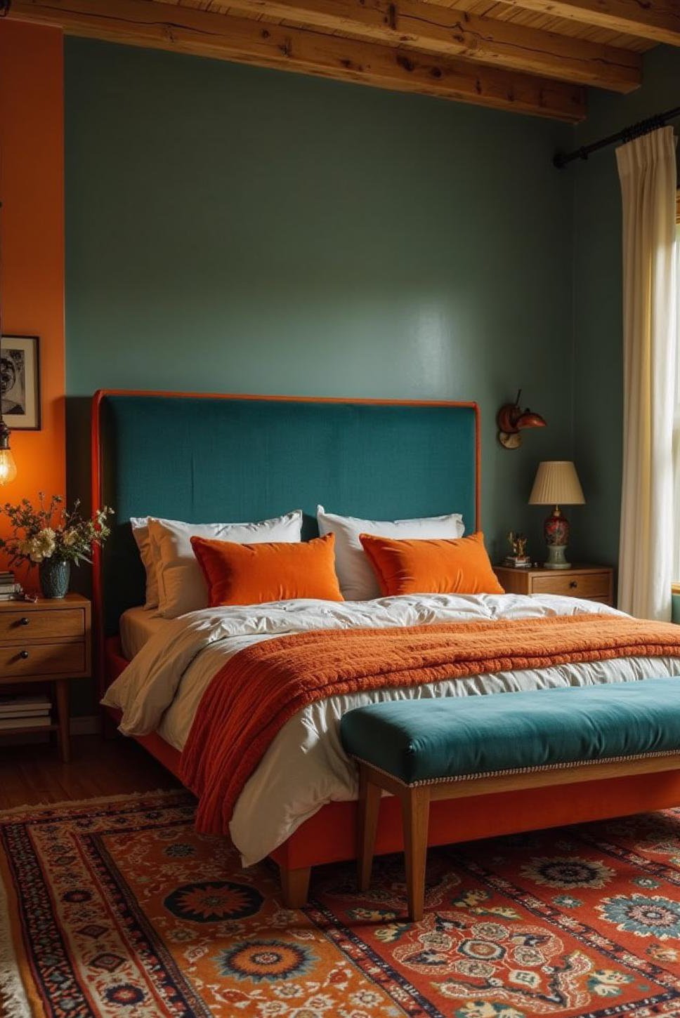 Bold Teal & Burnt Orange Bedroom Combo