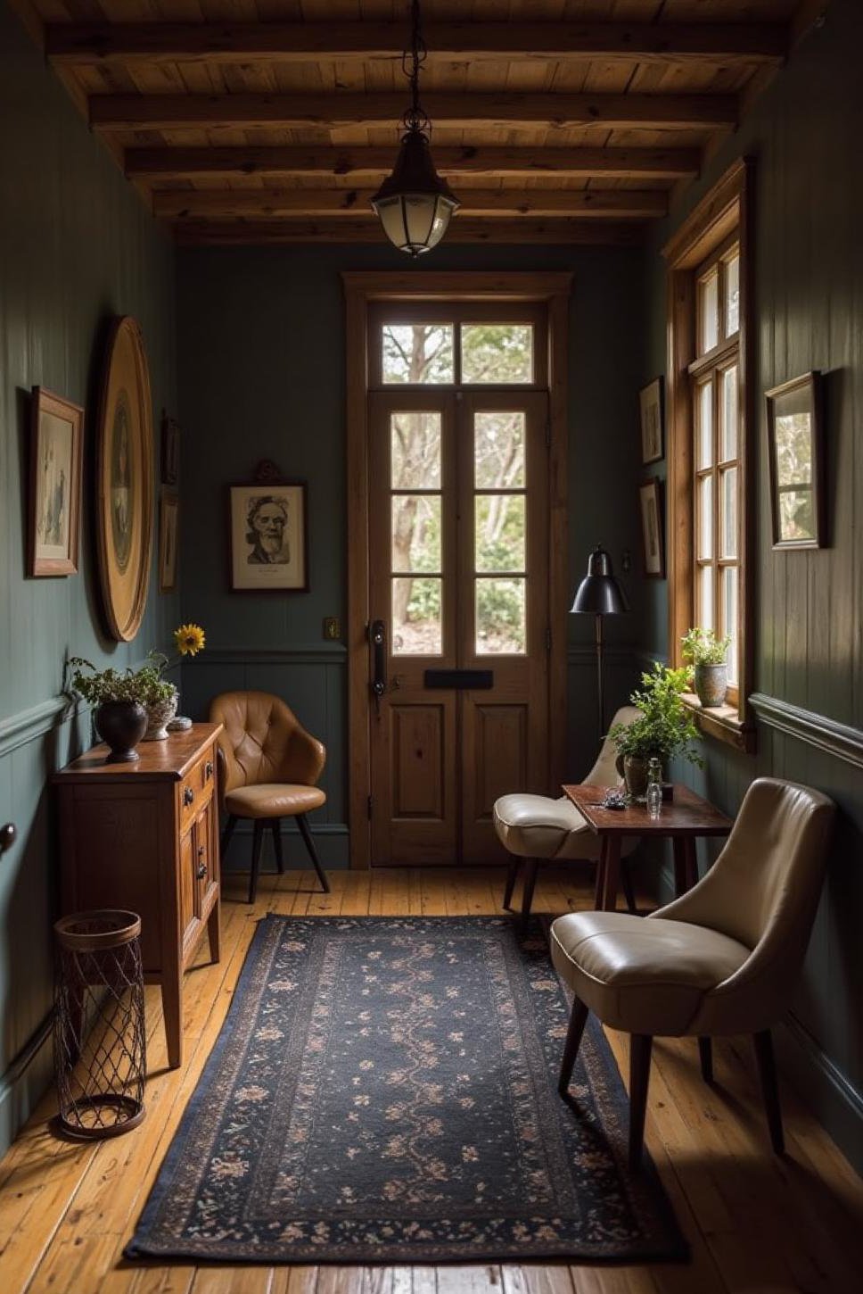 Dark Eclectic Entryway: Vintage & Modern Mix