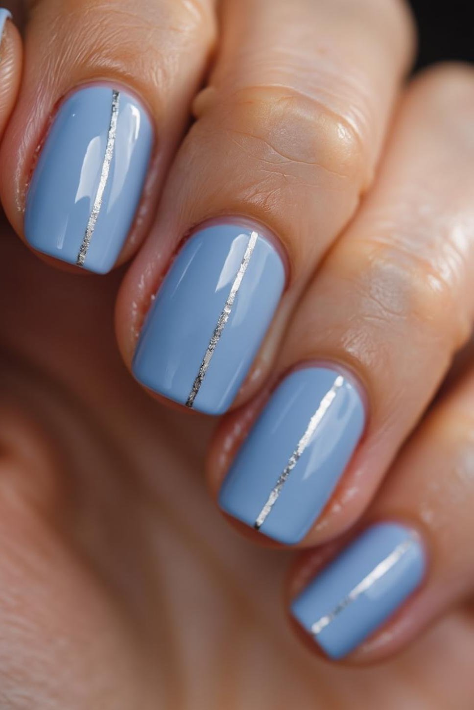 Elegant Periwinkle Blue Nails with Silver Accents