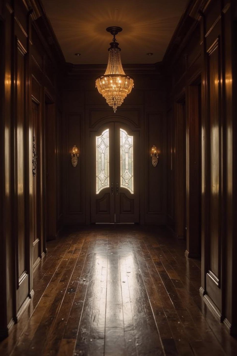 Dark & Elegant Entryway with Crystal Chandelier