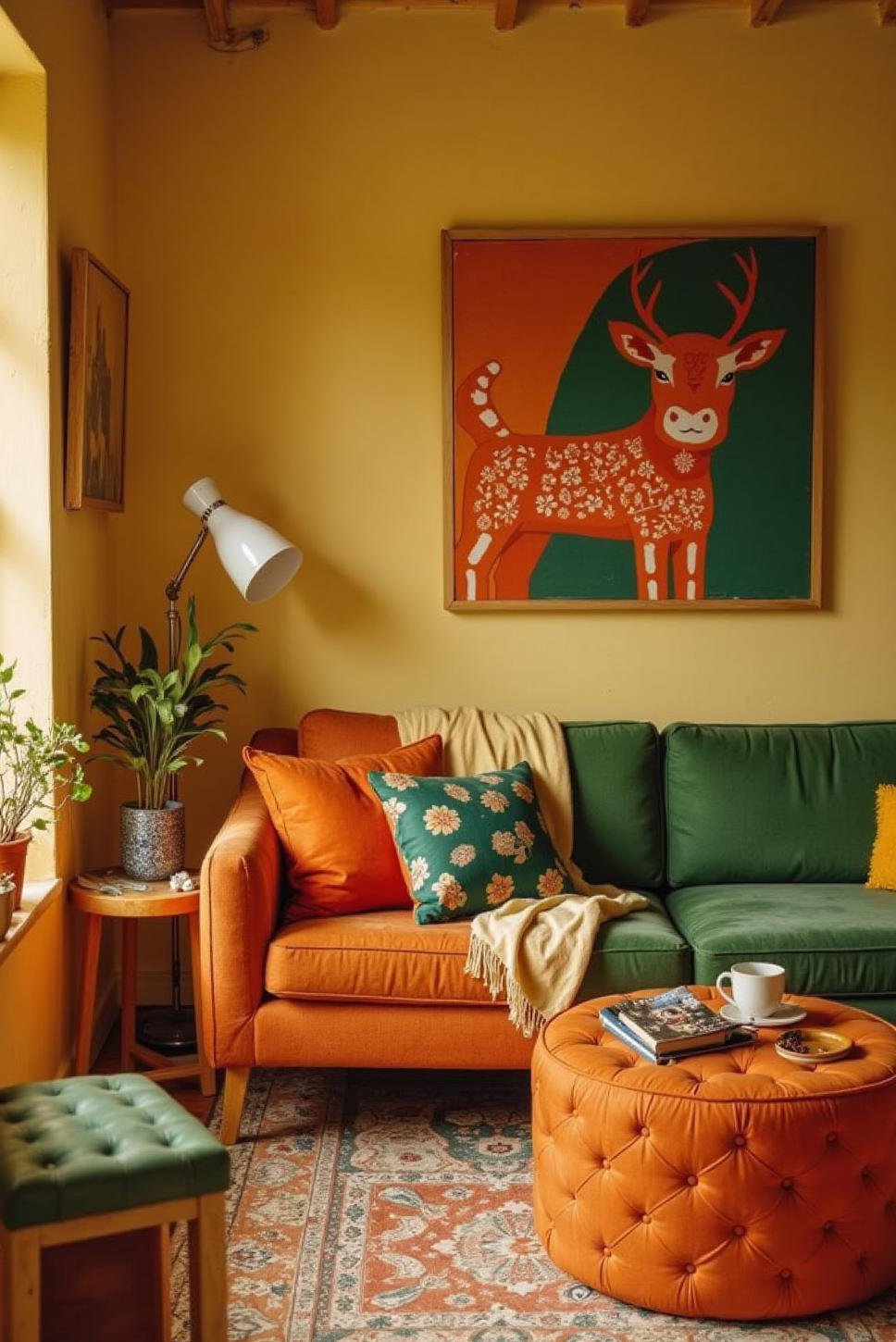 Bold Green and Burnt Orange Living Room