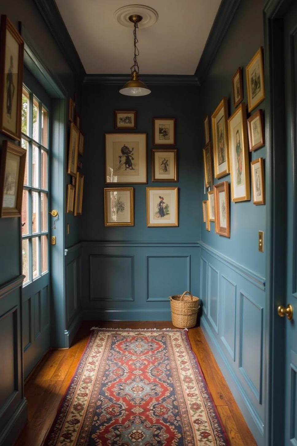 Dark Moody Hallway: Gallery Wall & Deep Blue