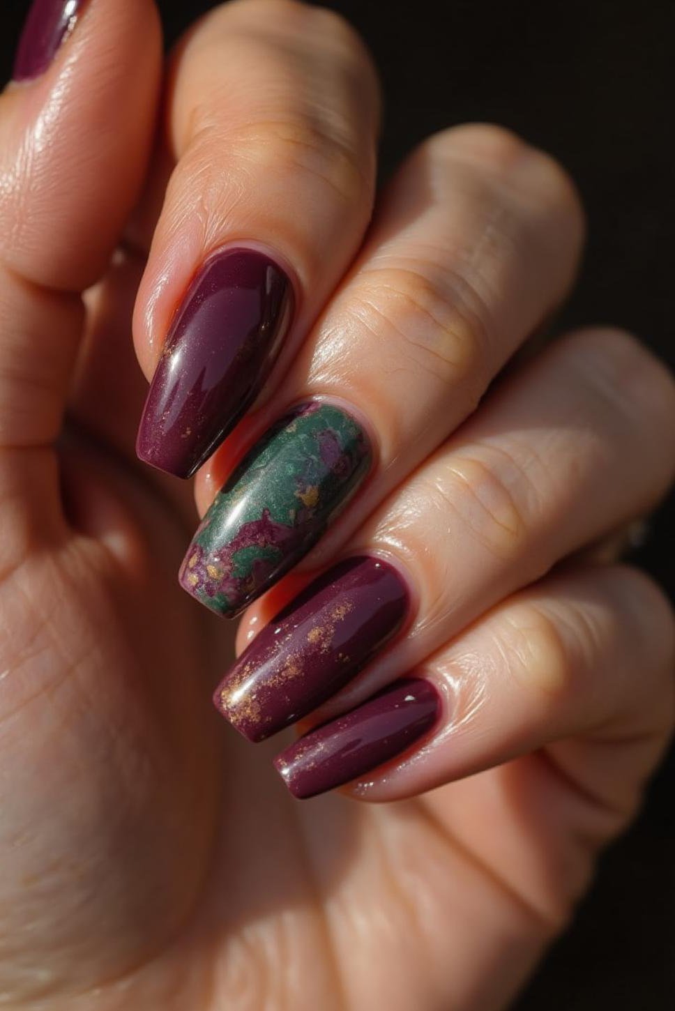 Modern Marble Fall Nails: Deep Autumn Colors