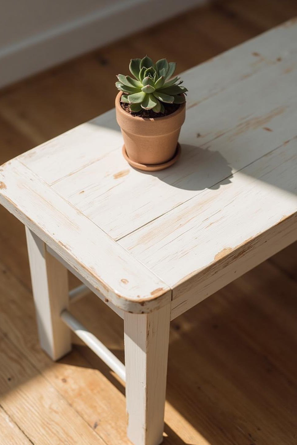 Whitewashed Farmhouse Coffee Table with Succulents