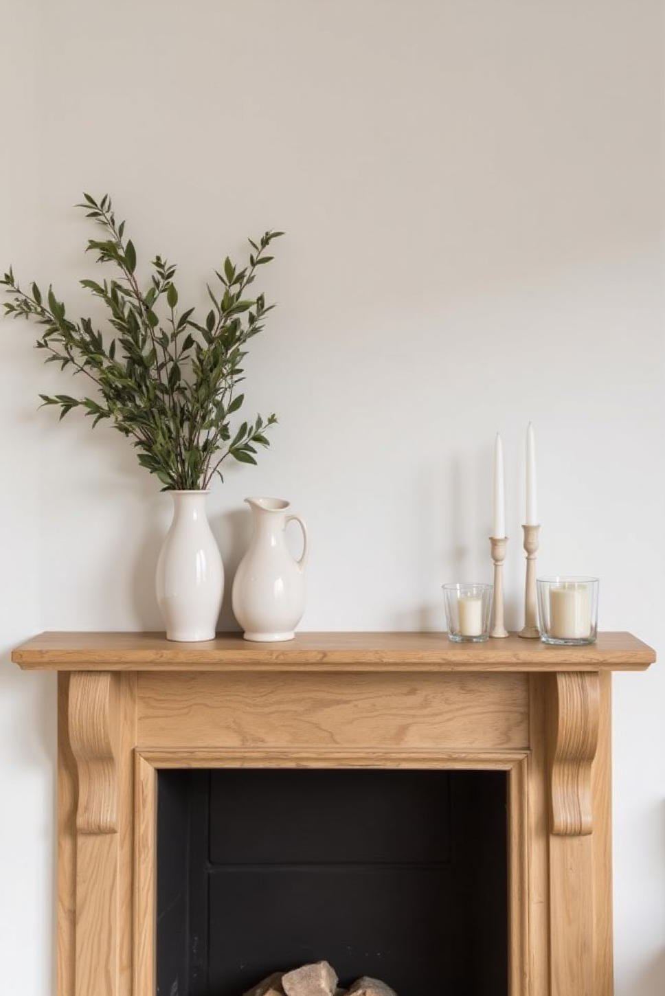 Scandinavian Fireplace Mantel: Minimalist Greenery & Candles