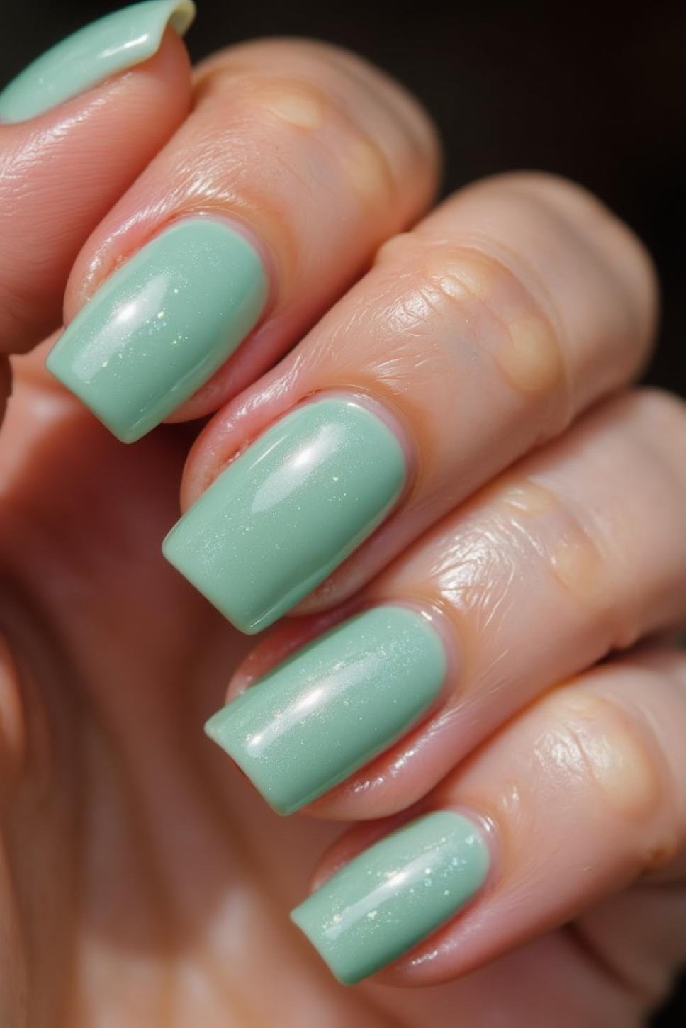 Shimmery Mint Green Simple Gel Nails