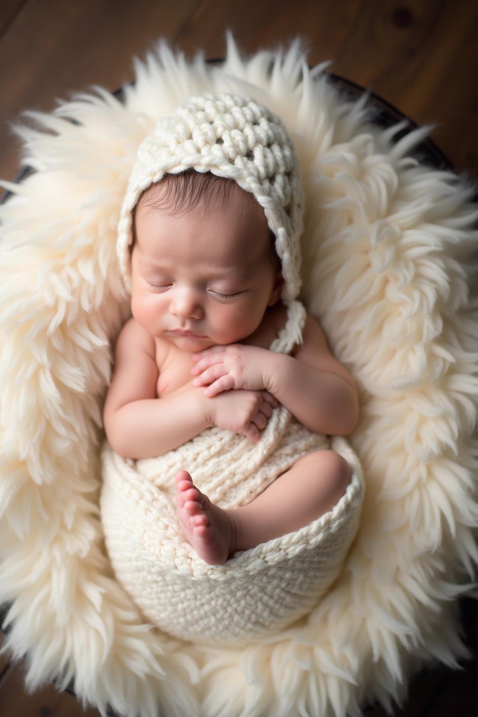 Serene Sleep: Newborn Boy in White Bonnet