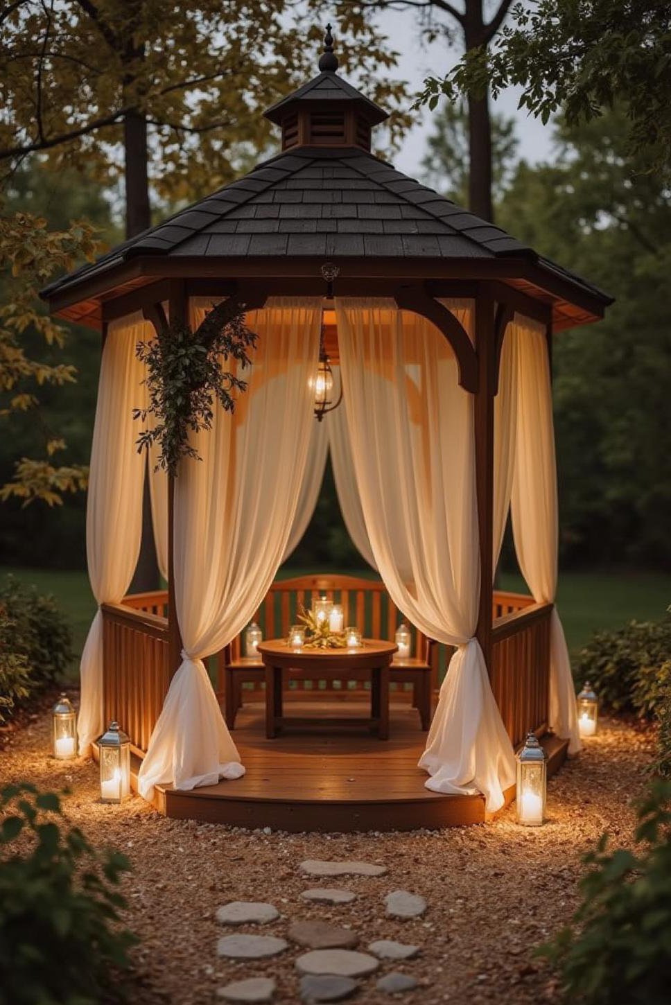 Romantic Backyard Gazebo: Sheer Fabrics & Candlelight