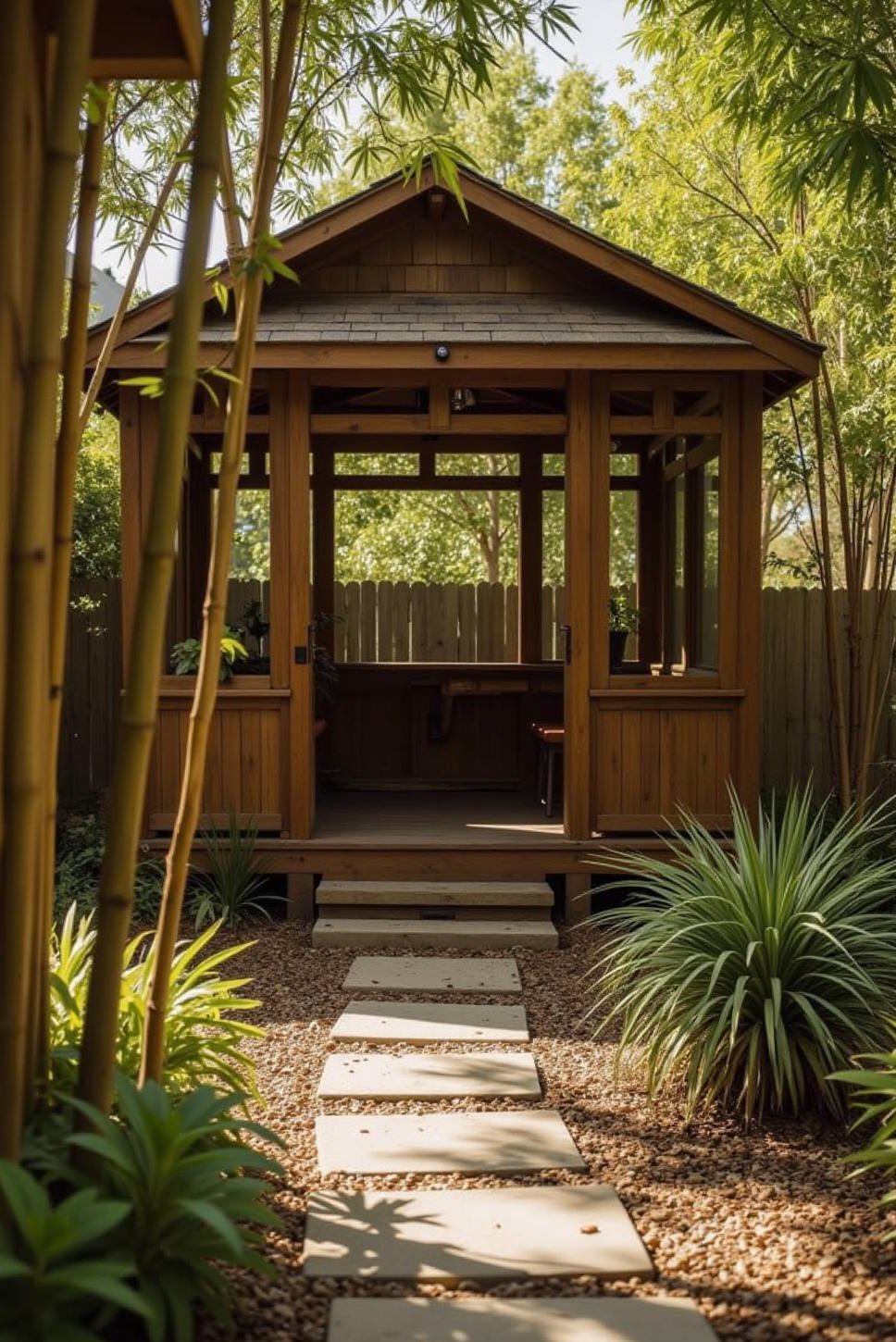 Private Backyard Oasis: Gazebo Hidden in Bamboo