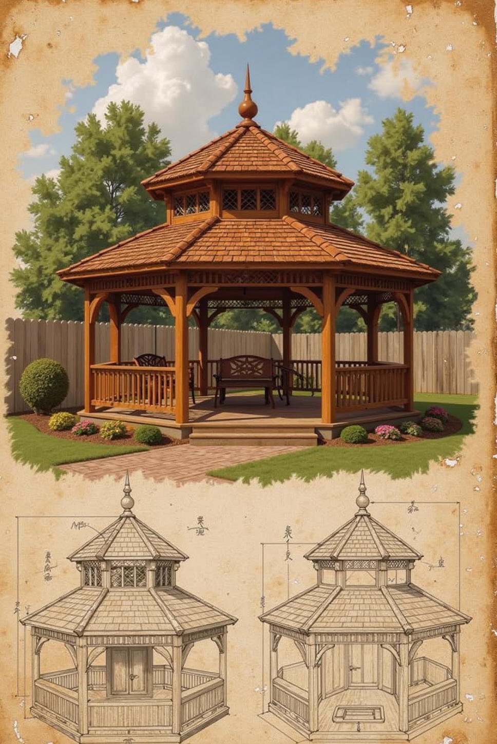 Multi-Level Gazebo Plans: Intricate Woodwork Design