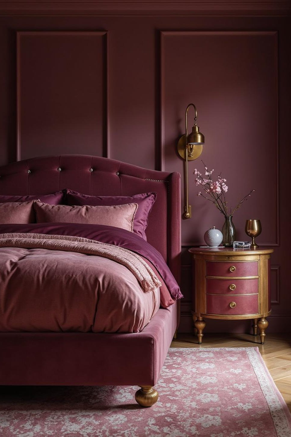 Glamorous Purple & Gold Bedroom Color Combination